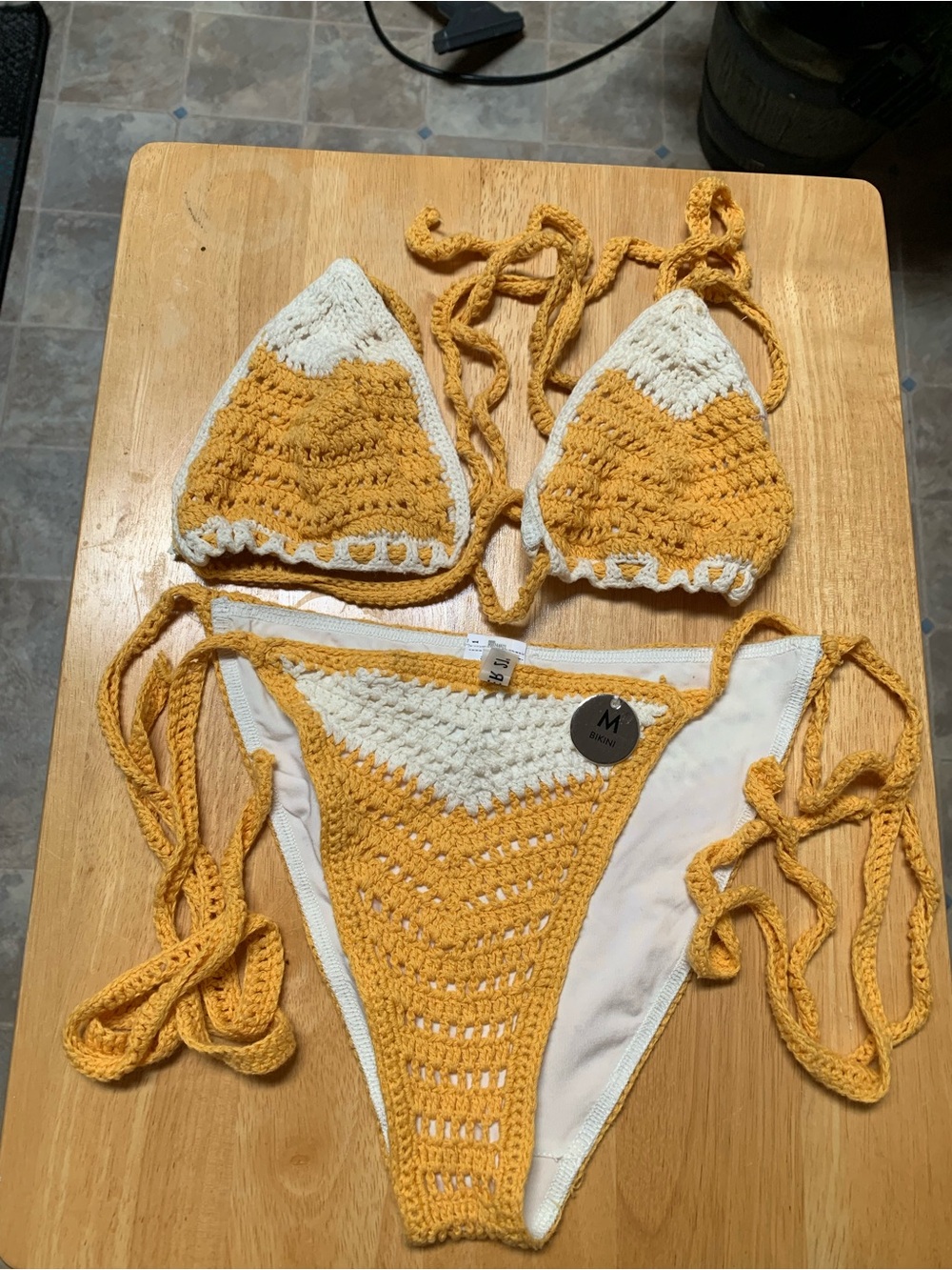 Forever 21 Yellow and White Crochet Bikini Set
